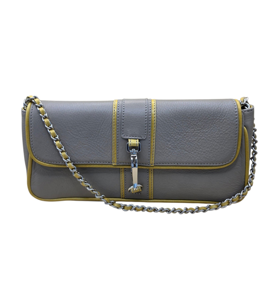 Baguette-Clutch in Taupe mit gelben Einfassungen