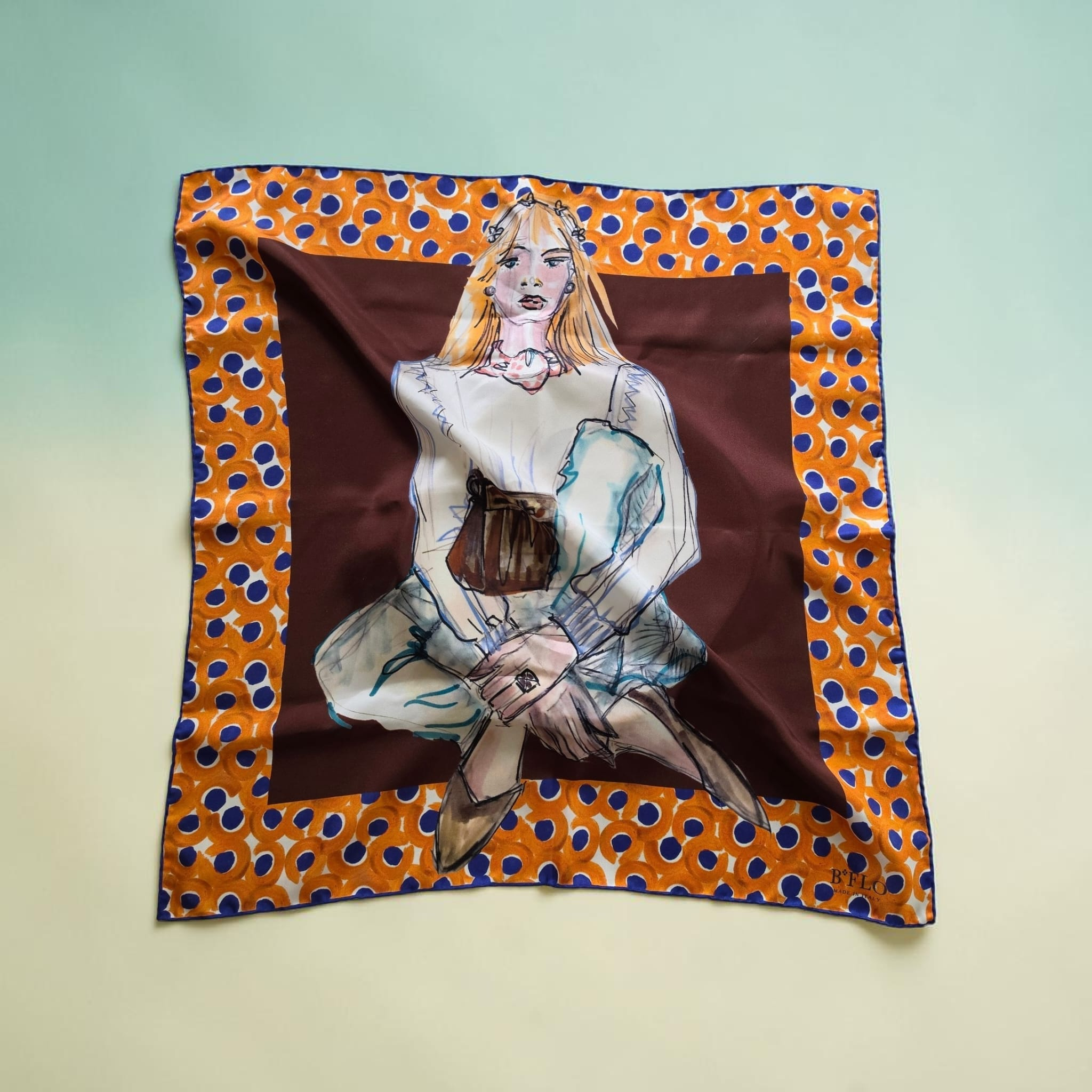 Seidenschal : Carré Orange-Blau