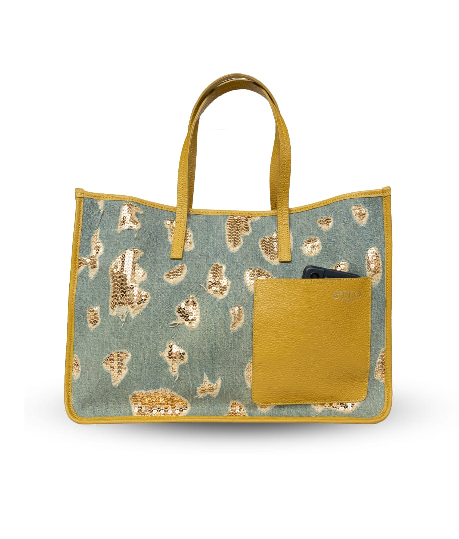 Shopping Bag St. Tropez Fabric Crystallized Leather Framings